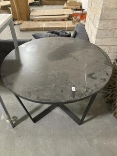 Lot 731  
            Chesterfield SR38 - Collection or Optional Delivery Available 

                
ROUND MARBLE EFFECT DINING TABLE IN BLACK - MEASUREMENTS: DIAMETER 110 X H75CM (L...