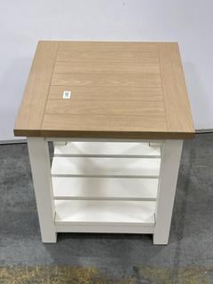 Lot 74  
            Chesterfield SR38 - Collection or Optional Delivery Available 

                
2 TIER SIDE TABLE IN CREAM AND WOOD (LOCATION: 22)