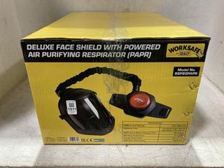Lot 1011  
            Chesterfield SR45 - Parcel Delivery Only 

                
WORKSAFE BY SEALEY DELUXE FACE SHIELD WITH POWERED AIR PURIFYING RESPIRATOR (LOCA...