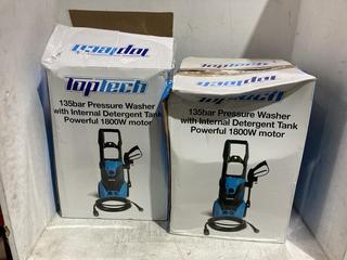 Lot 1023  
            Chesterfield SR45 - Parcel Delivery Only 

                
2 X TOPTECH 135BAR PRESSURE WASHER WITH INTERNAL DETERGENT TAK POWERFUL 1800W MOT...