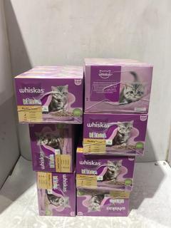 Lot 1140  
            Chesterfield SR45 - Parcel Delivery Only 

                
7 X 4 BOXES X 12 PACK OF 85G WHISKAS KITTEN POULTRY FEASTS IN JELLY CAT FOOD (LOC...