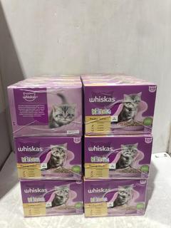Lot 1151  
            Chesterfield SR45 - Parcel Delivery Only 

                
6 X 4 BOXES X 12 PACK OF 85G WHISKAS KITTEN POULTRY FEASTS IN JELLY CAT FOOD (LOC...