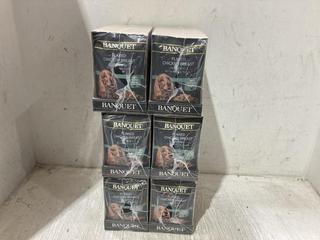 Lot 1199  
            Chesterfield SR45 - Parcel Delivery Only 

                
6 X 15 X 100G BANQUET DOG FOOD FLAKED CHIKCEN WITH RICE & TUNA BBE MAYBE EXPIRED ...