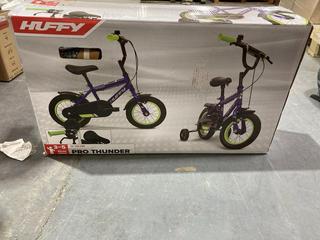 Lot 1268  
            Chesterfield SR45 - Parcel Delivery Only 

                
HUFFY PURPLE/GREEN BIKE WITH STABILISERS FOR 3-5 YEAR OLDS (LOCATION: C10)