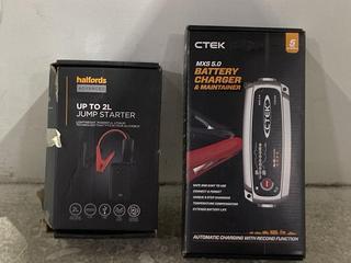 Lot 1360  
            Chesterfield SR45 - Parcel Delivery Only 

                
ADVANCED JUMP STARTER UP TO 2L TO INCLUDE CTEK MXS5.0 BATTERY CHARGER (LOCATION: B5)