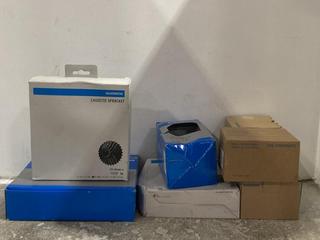 Lot 1365  
            Chesterfield SR45 - Parcel Delivery Only 

                
8 X ASSORTED SHIMANO PRODUCTS TO INCLUDE CASSETTE SPROCKET CS-HG400-9 (LOCATION: B5)