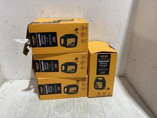Lot 1389  
            Chesterfield SR45 - Parcel Delivery Only 

                
4 X AUTOMATIC BATTERY CHARGERS TOTAL ORIGINAL RRP £200 (LOCATION: B6)