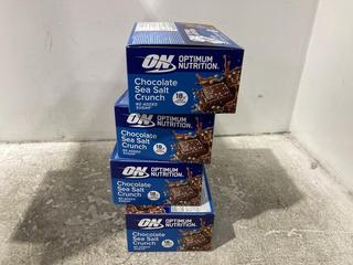 Lot 1423  
            Chesterfield SR45 - Parcel Delivery Only 

                
4 X OPTIMUM NUTRITION 12X55G CHOCOLATE SEA SALT CRUNCH PROTEIN BARS BBE MAY BE EX...
