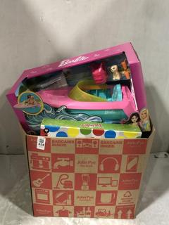 Lot 454  
            Chesterfield SR45 - Parcel Delivery Only 

                
A BOX OF ASSORTED TOYS TO INCLUDE BARBIE'S SPEED BOAT (LOCATION: E2)
