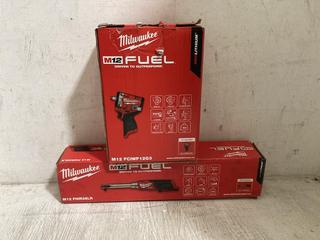 Lot 690  
            Chesterfield SR45 - Parcel Delivery Only 

                
MILWAUKEE FUEL M12 FHIR38LR EXTENDED HIGH SPEED RATCHET + MILWAUKEE M12 FCIWF12G3...