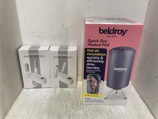 Lot 801  
            Chesterfield SR45 - Parcel Delivery Only 

                
3 X CLOTHING DRYING APPLIANCES TO INCLUDE BELDRAY QUICK-DRY HEATED POD (LOCATION:...