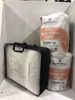 Lot 858  
            Chesterfield SR45 - Parcel Delivery Only 

                
3 X ASSORTED BEDDING ITEMS TO INCLUDE SNUGGLEDOWN INTELLIGENT WARMTH SUPREME HEAT...