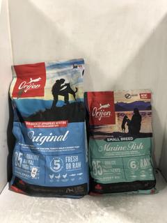 Lot 860  
            Chesterfield SR45 - Parcel Delivery Only 

                
ORIJEN ORIGINAL DRY DOG FOOD + ORIJEN SMALL BREED MARINE FISH DOG FOOD BBE MAYBE ...