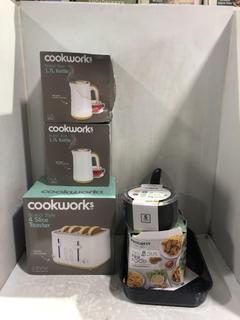 Lot 881  
            Chesterfield SR45 - Parcel Delivery Only 

                
6 X ASSORTED COOKWARE ITEMS TO INCLUDE TOWER ALUMINIUM 18CM CERASURE SAUCEPAN (LO...