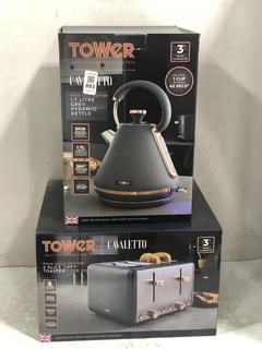 Lot 883  
            Chesterfield SR45 - Parcel Delivery Only 

                
TOWER CAVALETTO ROSE GOLD EDITION 1.7 LITRE GREY PYRAMID KETTLE + TOWER CAVALETTO...