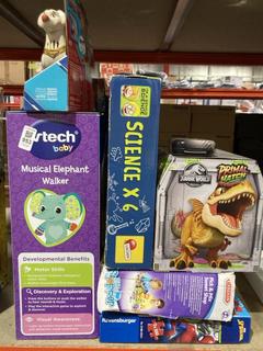 Lot 953  
            Chesterfield SR45 - Parcel Delivery Only 

                
6 X ASSORTED TOY ITEMS TO INCLUDE VTECH BABY MUSICAL ELEPHANT WALKER (LOCATION: D9)