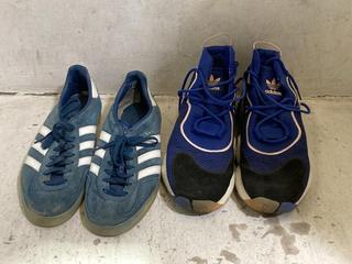 Lot 1046  
            Chesterfield SR44 - Parcel Delivery Only 

                
2 X ASSORTED ADIDAS ADULT TRAINERS TO INCLUDE ADIDAS MENS GAZELLES IN BLUE WHITE ...