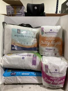 Lot 1049  
            Chesterfield SR44 - Parcel Delivery Only 

                
5 X ASSORTED BEDDING ITEMS TO INCLUDE SILENTNIGHT AIRMAX DUO PILLOW SET (LOCATION...