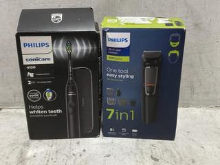 Lot 1096  
            Chesterfield SR44 - Parcel Delivery Only 

                
PHILIPS SONICARE 4100 ELECTRIC TOOTHBRUSH TO INCLUDE PHILIPS ALL IN ONE TRIMMER (...