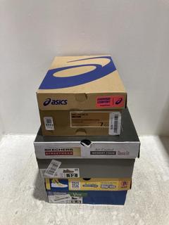 Lot 1111  
            Chesterfield SR44 - Parcel Delivery Only 

                
3 X ASSORTED TRAINERS TO INCLUDE ASICS GEL PULSE 12 TRAINERS SIZE 6 UK (LOCATION:...