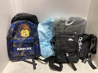 Lot 1117  
            Chesterfield SR44 - Parcel Delivery Only 

                
6 X ASSORTED BAGS TO INCLUDE ADIDAS SIDE POUCH BAG IN BLACK (LOCATION: B1)