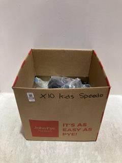 Lot 1119  
            Chesterfield SR44 - Parcel Delivery Only 

                
10 X ASSORTED KIDS SPEEDOS TO INCLUDE SPEEDO SHORTS IN BLACK SIZE 26 (LOCATION: B1)