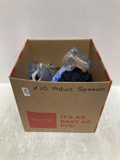 Lot 1120  
            Chesterfield SR44 - Parcel Delivery Only 

                
10 X ASSORTED ADULTS SPEEDOS TO INCLUDE SPEEDO BLACK SWIMMING COSTUME SIZE 14 UK ...