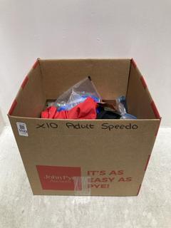 Lot 1123  
            Chesterfield SR44 - Parcel Delivery Only 

                
10 X ASSORTED ADULTS SPEEDOS TO INCLUDE SPEEDO SWIMMING COSTUME IN RED SIZE 14 UK...