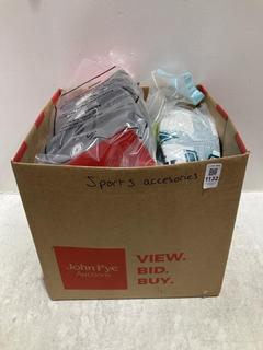 Lot 1132  
            Chesterfield SR44 - Parcel Delivery Only 

                
BOX OF ASSORTED SPORTS ACCESSORIES TO INCLUDE CANTERBURY CORE MEDIUM SAFETY HELME...