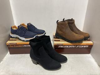 Lot 1139  
            Chesterfield SR44 - Parcel Delivery Only 

                
3 X ASSORTED SKETCHERS TO INCLUDE SKECHERS KORVER BOOTS IN BROWN SIZE UK 9 ( ) (L...