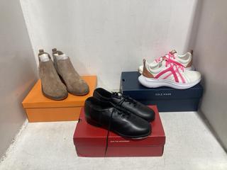 Lot 1146  
            Chesterfield SR44 - Parcel Delivery Only 

                
3 X ASSORTED SHOES TO INCLUDE COLE HAAN WHITE/PINK TRAINERS SIZE 6 UK (LOCATION: B2)