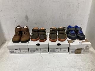 Lot 1219  
            Chesterfield SR44 - Parcel Delivery Only 

                
4 X ASSORTED KIDS SHOES TO INCLUDE CLARKS OSLO PLAY SHOES IN BROWN SIZE UK 5 (LOC...