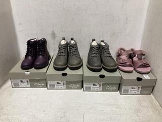 Lot 1220  
            Chesterfield SR44 - Parcel Delivery Only 

                
4 X ASSORTED KIDS SHOES TO INCLUDE CLARKS LORCAM TRAIL BOOTS IN DARK GREY SIZE UK...
