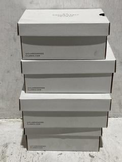 Lot 1230  
            Chesterfield SR44 - Parcel Delivery Only 

                
4 X ASSORTED CLARKS KIDS SHOES TO INCLUDE CLARKS OSLO PLAY T TRAINERS IN GUN META...