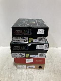 Lot 1233  
            Chesterfield SR44 - Parcel Delivery Only 

                
3 X ASSORTED KIDS SHOES TO INCLUDE SKETCHERS LIGHTS IN BLUE SIZE UK 4 (LOCATION: B4)