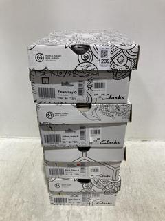 Lot 1239  
            Chesterfield SR44 - Parcel Delivery Only 

                
4 X ASSORTED KIDS SHOES TO INCLUDE CLARKS FAWN LAY SHOES IN BLACK LEATHER SIZE UK...