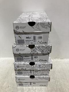 Lot 1244  
            Chesterfield SR44 - Parcel Delivery Only 

                
4 X ASSORTED KIDS SHOES TO INCLUDE CLARKS REX STRIDE SHOES IN BLACK LEATHER SIZE ...
