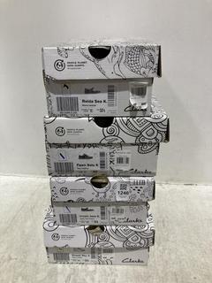 Lot 1246  
            Chesterfield SR44 - Parcel Delivery Only 

                
4 X ASSORTED KIDS SHOES TO INCLUDE CLARKS FAWN SOLO SHOES IN NAVY LEATHER SIZE UK...