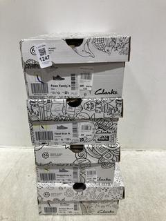 Lot 1247  
            Chesterfield SR44 - Parcel Delivery Only 

                
4 X ASSORTED KIDS SHOES TO INCLUDE CLARKS FAWN FAMILY SHOES IN GREY SIZE UK 13.5 ...