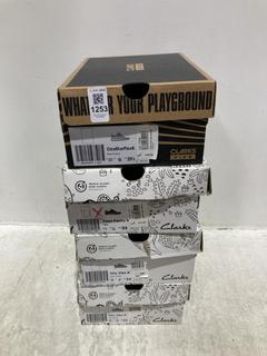 Lot 1253  
            Chesterfield SR44 - Parcel Delivery Only 

                
4 X ASSORTED KIDS SHOES TO INCLUDE CLARKS FAWN FAMILY SHOES IN GREY SIZE UK 1 (LO...