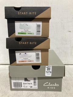 Lot 1279  
            Chesterfield SR44 - Parcel Delivery Only 

                
3 X ASSORTED KIDS SHOES TO INCLUDE CLARKS EVYN TOP K BOOTS IN TAN UK SIZE 7.5 (LO...
