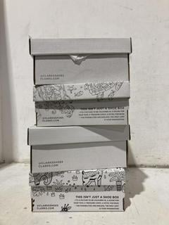 Lot 1381  
            Chesterfield SR44 - Parcel Delivery Only 

                
4 X ASSORTED KIDS SHOES TO INCLUDE CLARKS TINY BEAT SHOES IN NAVY SIZE UK 4 (LOCA...