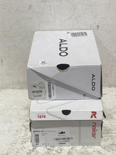 Lot 1452  
            Chesterfield SR44 - Parcel Delivery Only 

                
ALDO BLACK AND GOLD SHOES IN 5 UK TO INCLUDE REIKER BLACK AND SILVER TRAINERS IN ...