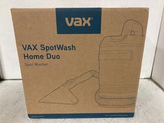 Lot 1618  
            Chesterfield SR44 - Parcel Delivery Only 

                
VAX DUO HOME SPOT WASH CLEANER - ORIGINAL RRP £139 (LOCATION: A6)