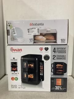 Lot 1629  
            Chesterfield SR44 - Parcel Delivery Only 

                
SWAN CYCLONE DUAL LAYER AIR FRYER TO INCLUDE BRABANTIA FALL FRONT BREAD BIN IN SI...
