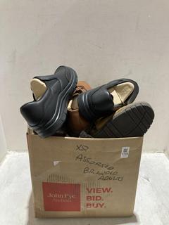 Lot 1733  
            Chesterfield SR44 - Parcel Delivery Only 

                
BOX OF ASSORTED ADULTS SHOES TO INCLUDE CLARKS LEATHER SHOES IN TAN UK SIZE 9 (LO...