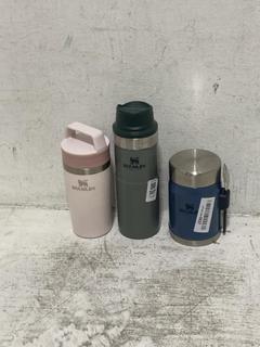 Lot 307  
            Chesterfield SR44 - Parcel Delivery Only 

                
3 X ASSORTED STANLEY FLASKS TO INCLUDE SMALL BLUE STANLEY FLASK IN BLUE WITH SPOO...