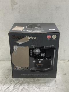 Lot 752  
            Chesterfield SR44 - Parcel Delivery Only 

                
SWAN RETRO PUMP ESPRESSO COFFEE MACHINE IN BLACK - ORIGINAL RRP £100 (LOCATION: D4)
