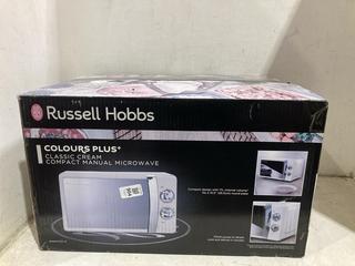 Lot 904  
            Chesterfield SR44 - Parcel Delivery Only 

                
RUSSELL HOBBS COLOURS PLUS CLASSIC CREAM MANUAL MICROWAVE (LOCATION: C2)