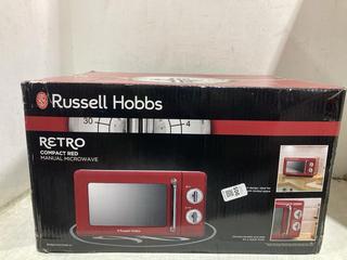 Lot 905  
            Chesterfield SR44 - Parcel Delivery Only 

                
RUSSELL HOBBS RETRO COMPACT RED MANUAL MICROWAVE (LOCATION: C2)
